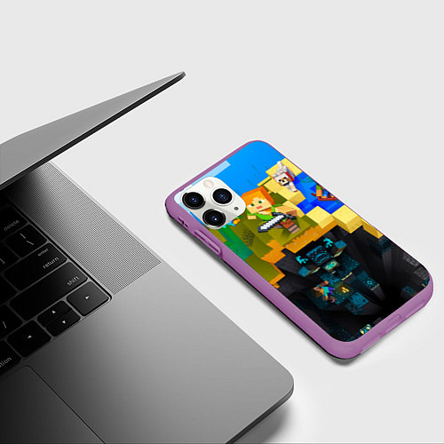 Чехол iPhone 11 Pro матовый Майнкрафт - раскопки / 3D-Фиолетовый – фото 3
