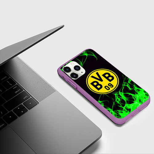Чехол iPhone 11 Pro матовый Borussia зелёный огонь / 3D-Фиолетовый – фото 3