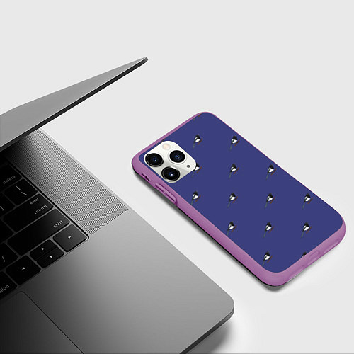 Чехол iPhone 11 Pro матовый Сорока на фиолетовом - паттерн / 3D-Фиолетовый – фото 3
