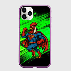 Чехол iPhone 11 Pro матовый Петух - супергерой, цвет: 3D-фиолетовый
