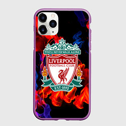 Чехол iPhone 11 Pro матовый Liverpool огненный стиль текстура, цвет: 3D-фиолетовый