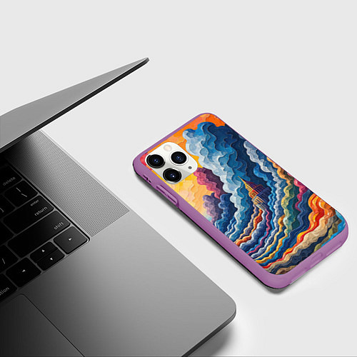 Чехол iPhone 11 Pro матовый Красочный фантастический пейзаж с замками / 3D-Фиолетовый – фото 3