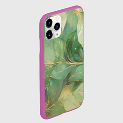 Чехол iPhone 11 Pro матовый Зеленые и золотые листья - паттерн, цвет: 3D-фиолетовый — фото 2