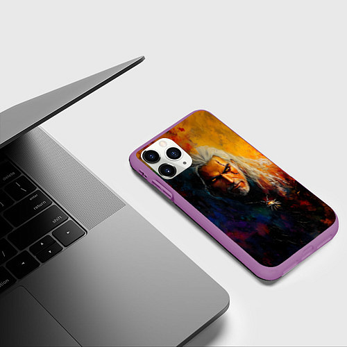 Чехол iPhone 11 Pro матовый Ведьмак масляными красками / 3D-Фиолетовый – фото 3