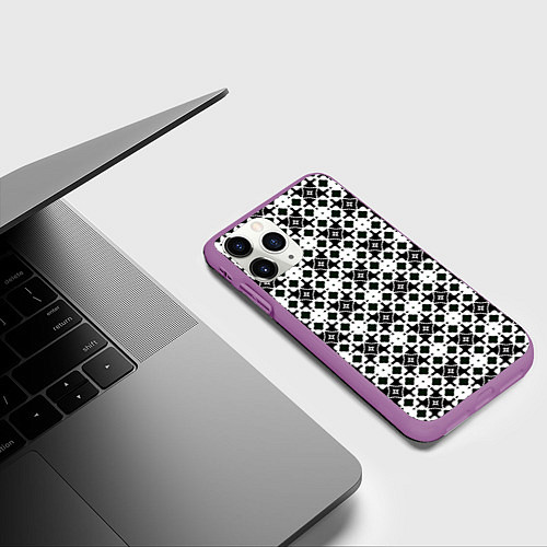 Чехол iPhone 11 Pro матовый Узор геометрический из ромбов / 3D-Фиолетовый – фото 3