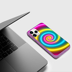 Чехол iPhone 11 Pro матовый Разноцветная неоновая кислотная воронка, цвет: 3D-фиолетовый — фото 2