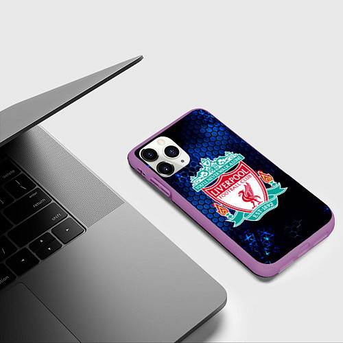 Чехол iPhone 11 Pro матовый Ливерпуль соты броня / 3D-Фиолетовый – фото 3