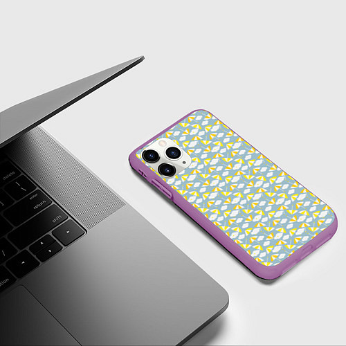 Чехол iPhone 11 Pro матовый Желтые зонтики в облаках / 3D-Фиолетовый – фото 3