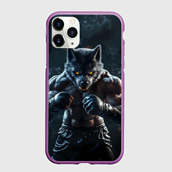Чехол iPhone 11 Pro матовый Волк боец в перчатках, цвет: 3D-фиолетовый