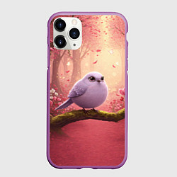 Чехол iPhone 11 Pro матовый Сиреневая птица в розовом цветущем лесу, цвет: 3D-фиолетовый