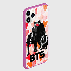 Чехол iPhone 11 Pro матовый BTS на фоне сердечек, цвет: 3D-фиолетовый — фото 2
