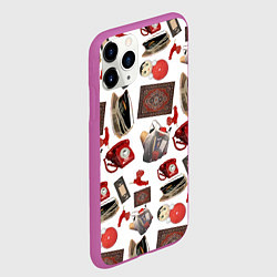 Чехол iPhone 11 Pro матовый Неваляшка утюг ретро авоська петушок телефон, цвет: 3D-фиолетовый — фото 2