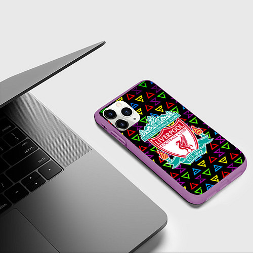Чехол iPhone 11 Pro матовый Liverpool pattern neon / 3D-Фиолетовый – фото 3