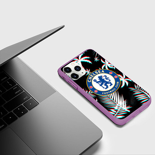 Чехол iPhone 11 Pro матовый Chelsea тропики глитч текстура / 3D-Фиолетовый – фото 3
