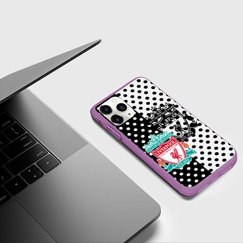 Чехол iPhone 11 Pro матовый Liverpool черно белые точки / 3D-Фиолетовый – фото 3