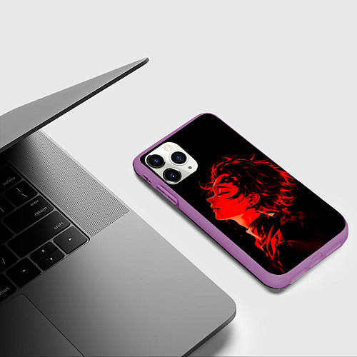 Чехол iPhone 11 Pro матовый Клинок, рассекающий демонов Танддиро / 3D-Фиолетовый – фото 3
