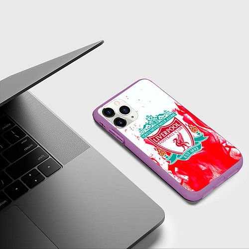 Чехол iPhone 11 Pro матовый Liverpool розовый огонь / 3D-Фиолетовый – фото 3