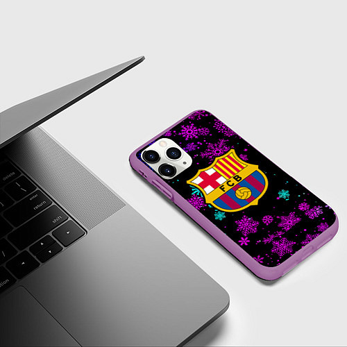Чехол iPhone 11 Pro матовый Барселона неоновые снежинки / 3D-Фиолетовый – фото 3