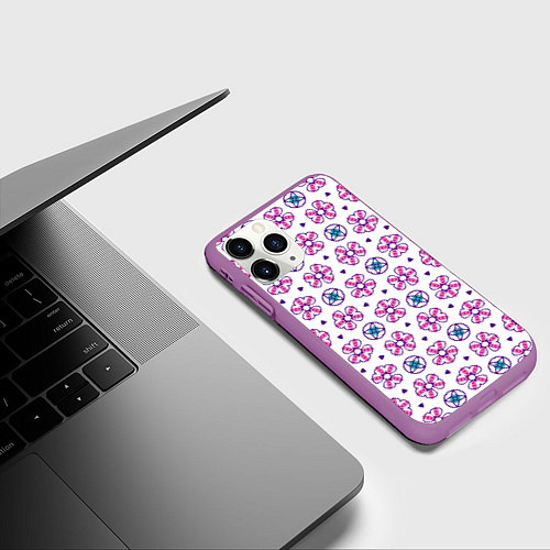 Чехол iPhone 11 Pro матовый Паттерн из абстрактных цветов / 3D-Фиолетовый – фото 3