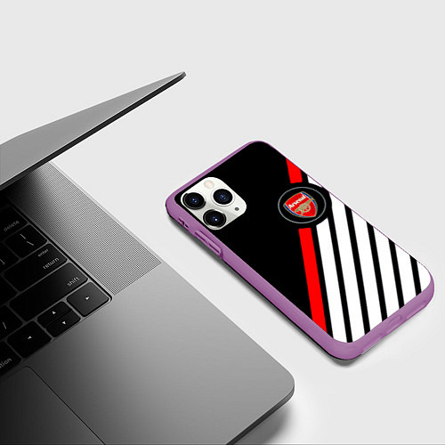 Чехол iPhone 11 Pro матовый Арсенал геометрия полосы / 3D-Фиолетовый – фото 3
