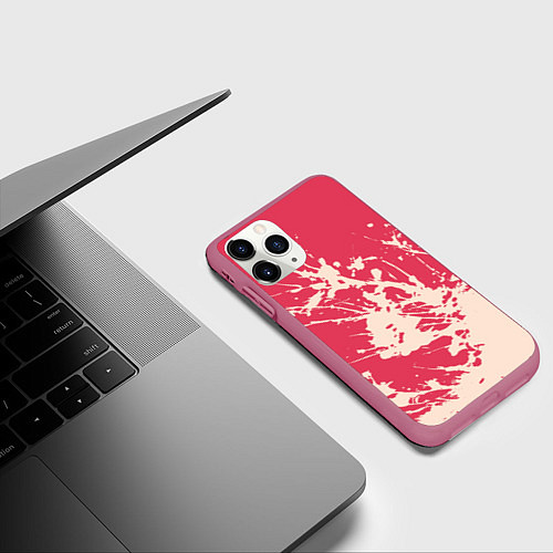 Чехол iPhone 11 Pro матовый Бежевый взрыв на розовом / 3D-Малиновый – фото 3