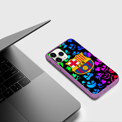 Чехол iPhone 11 Pro матовый Барселона x Маршмэллоу неоновый градиент / 3D-Фиолетовый – фото 3