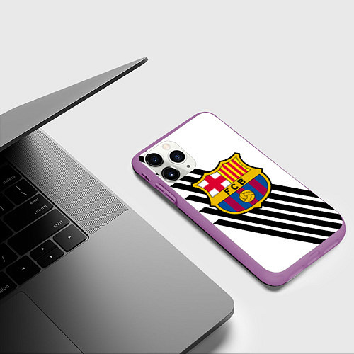 Чехол iPhone 11 Pro матовый Barcelona черно белые полосы / 3D-Фиолетовый – фото 3