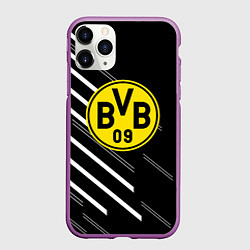 Чехол iPhone 11 Pro матовый Borussia черно белые линии, цвет: 3D-фиолетовый