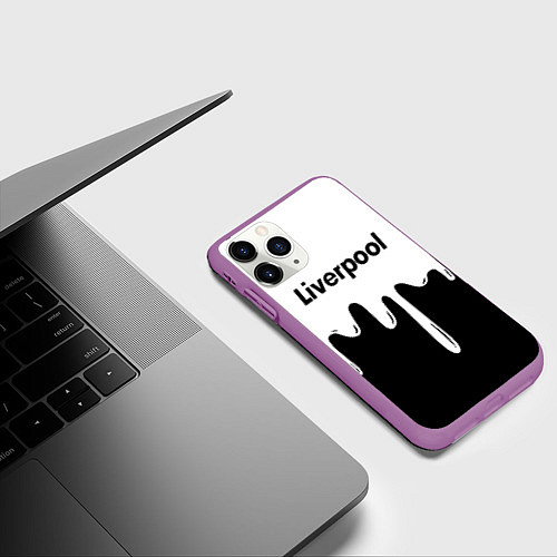 Чехол iPhone 11 Pro матовый Liverpool жидкие краски всплеск / 3D-Фиолетовый – фото 3