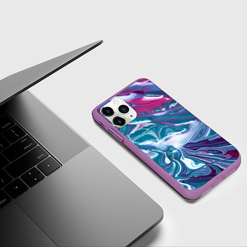 Чехол iPhone 11 Pro матовый Абстракция бело сине красный мрамор / 3D-Фиолетовый – фото 3