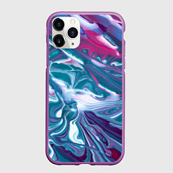 Чехол iPhone 11 Pro матовый Абстракция бело сине красный мрамор, цвет: 3D-фиолетовый