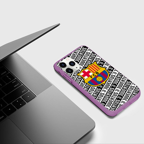 Чехол iPhone 11 Pro матовый Барселона х Ювентус паттерн / 3D-Фиолетовый – фото 3