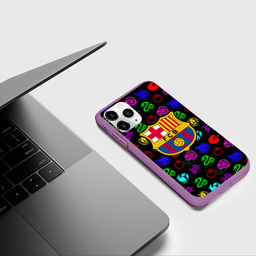 Чехол iPhone 11 Pro матовый Barcelona neon games logo / 3D-Фиолетовый – фото 3