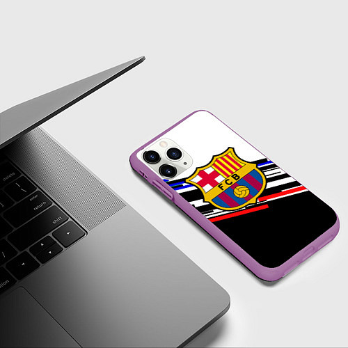 Чехол iPhone 11 Pro матовый Barcelona полосы текстура спорт / 3D-Фиолетовый – фото 3