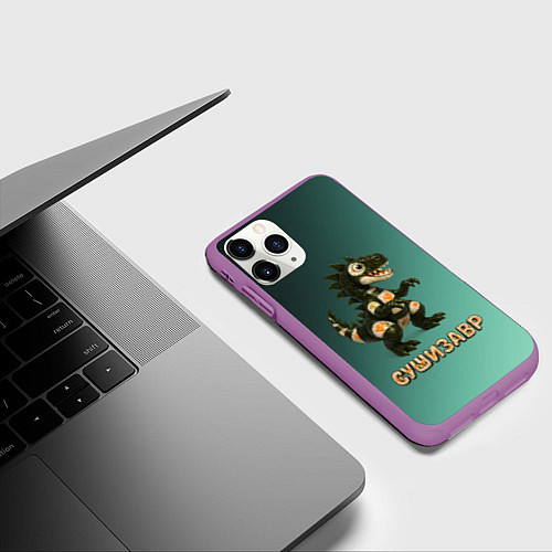 Чехол iPhone 11 Pro матовый Реалистичный Сушизавр / 3D-Фиолетовый – фото 3