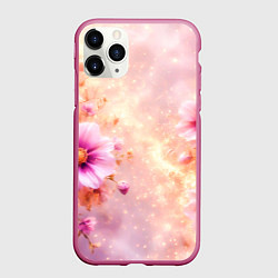 Чехол iPhone 11 Pro матовый Нежный розовый цветочный с золотистым свечением, цвет: 3D-малиновый