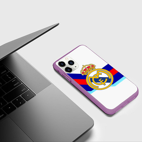 Чехол iPhone 11 Pro матовый Real Madrid текстура полосы / 3D-Фиолетовый – фото 3