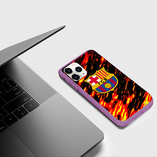 Чехол iPhone 11 Pro матовый Barcelona штрихи огненные / 3D-Фиолетовый – фото 3