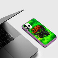 Чехол iPhone 11 Pro матовый Дорожный воин - байк с шипами, цвет: 3D-фиолетовый — фото 2