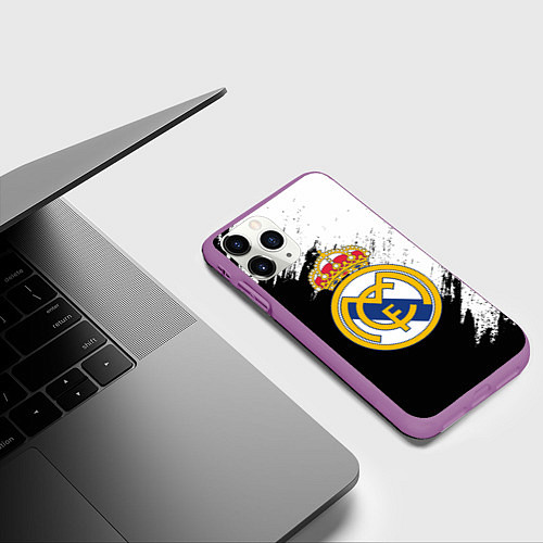 Чехол iPhone 11 Pro матовый Real Madrid текстура штрихи / 3D-Фиолетовый – фото 3