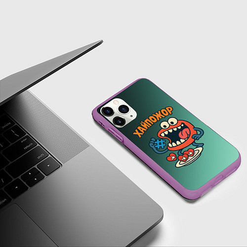 Чехол iPhone 11 Pro матовый Хайпожор лайки и теги / 3D-Фиолетовый – фото 3