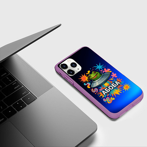Чехол iPhone 11 Pro матовый Космическая лягушка Абоба / 3D-Фиолетовый – фото 3