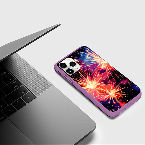 Чехол iPhone 11 Pro матовый Абстракция стилизованный салют / 3D-Фиолетовый – фото 3