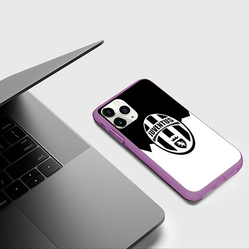 Чехол iPhone 11 Pro матовый Ювентус черно белая геометрия / 3D-Фиолетовый – фото 3