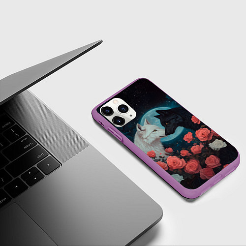 Чехол iPhone 11 Pro матовый Влюбленные волки / 3D-Фиолетовый – фото 3