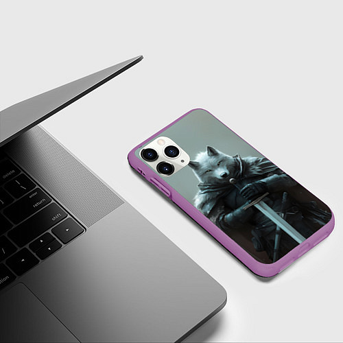 Чехол iPhone 11 Pro матовый Волк и меч / 3D-Фиолетовый – фото 3