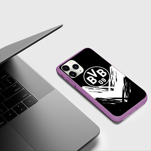 Чехол iPhone 11 Pro матовый Borussia белые краски линии / 3D-Фиолетовый – фото 3