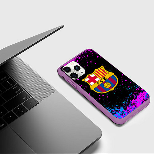 Чехол iPhone 11 Pro матовый Барселона неоновые краски / 3D-Фиолетовый – фото 3
