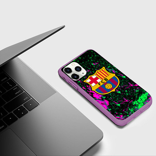 Чехол iPhone 11 Pro матовый Барселона кислотные неоновые краски / 3D-Фиолетовый – фото 3