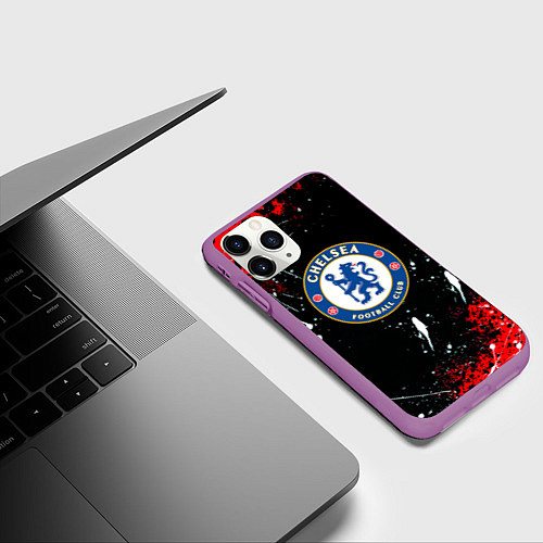 Чехол iPhone 11 Pro матовый Chelsea брызги красок текстура / 3D-Фиолетовый – фото 3